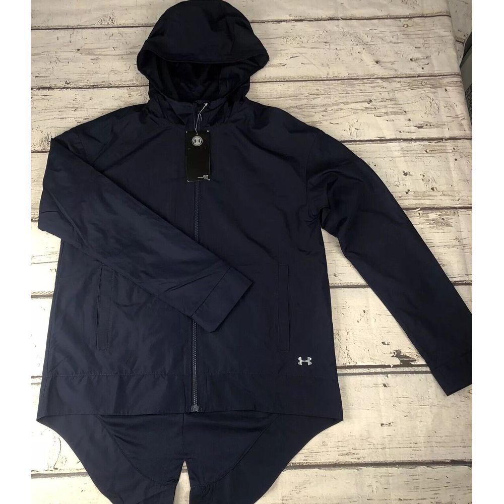 New Under Armour Jacket Mens Small Blue‎ Coldgear Run Loose Windbreaker Hooded - Picture 2 of 10